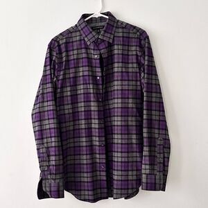 Banana Republic Men’s Purple Gray Plaid Long Sleeve Shirt Medium 100% Cotton